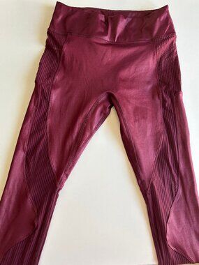 Fabletics Burgundy Faux Leather High Rise Moto Leggings Size Small